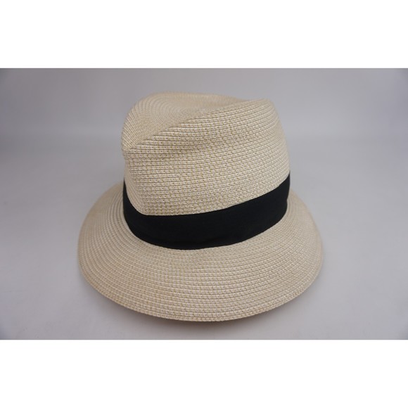 Eric Javits Women's Classic Squishee Straw Packable Fedora Sun Hat Cream/ Black - Picture 2 of 5